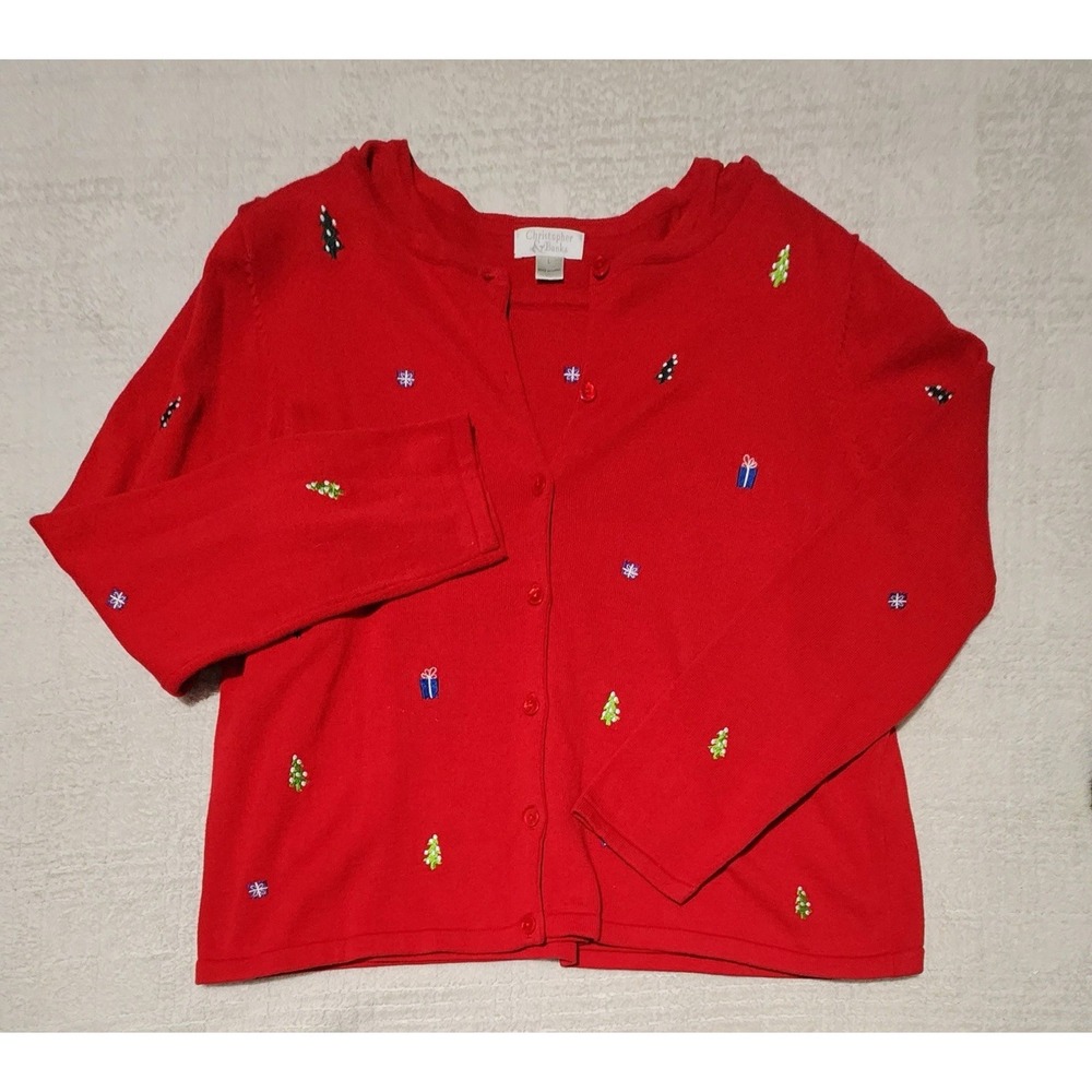 Christopher‎ & Banks Ugly Christmas Tank & Sweater Set L Red Woman's Button Up